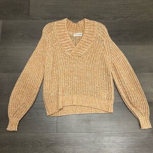 Anthropologie Tan V Neck Cropped Knit Sweater